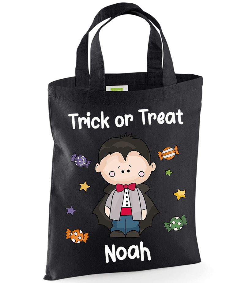 Personalised Black Vampire Trick or Treat Tote Bag