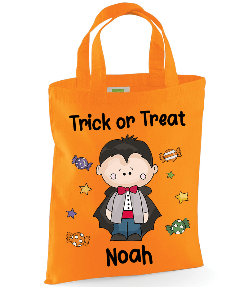 Personalised Orange Vampire Trick or Treat Tote Bag