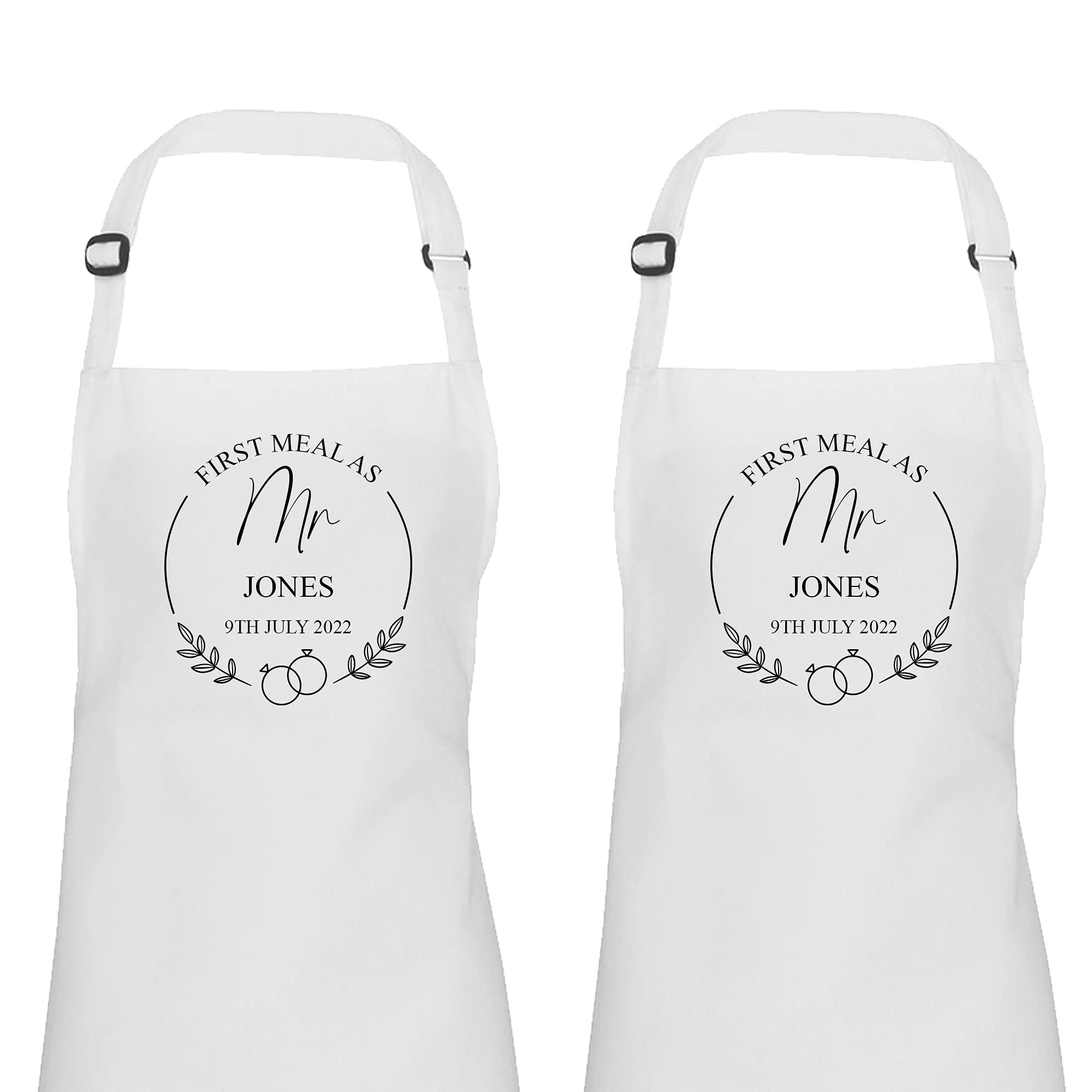 Personalised First Meal wedding dress protector apron set of two, Mr and Mr