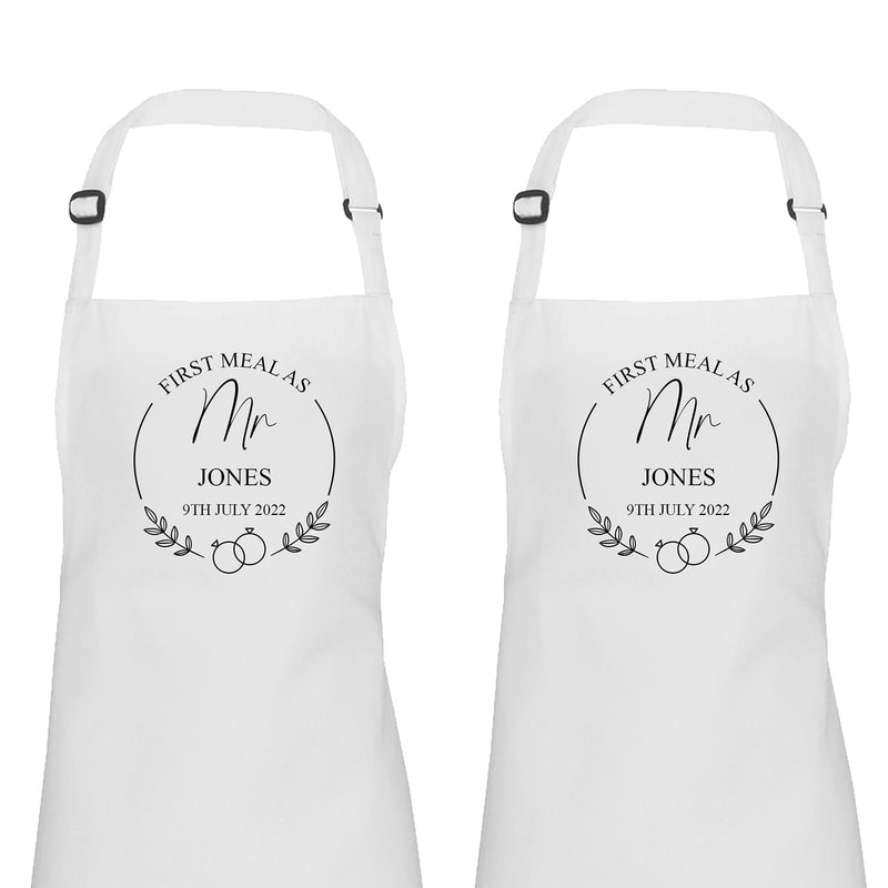 Personalised First Meal wedding dress protector apron set of two, Mr and Mr