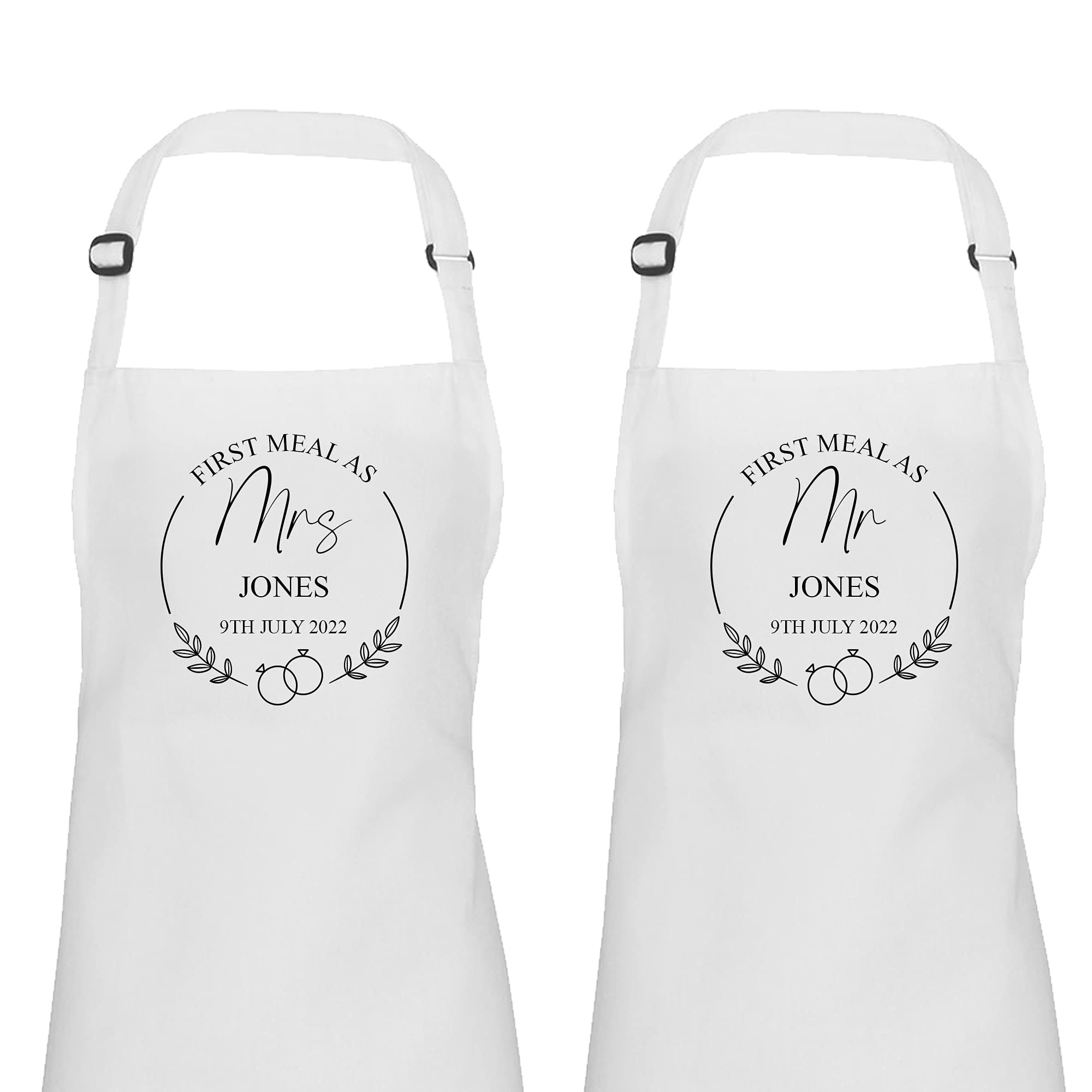 Personalised First Meal wedding dress protector apron set of two, Mr and Mrs