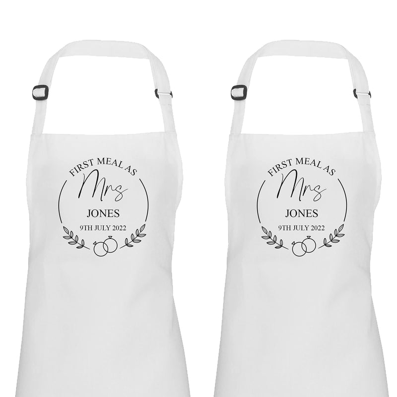 Personalised First Meal wedding dress protector apron set of two, Mrs and Mrs