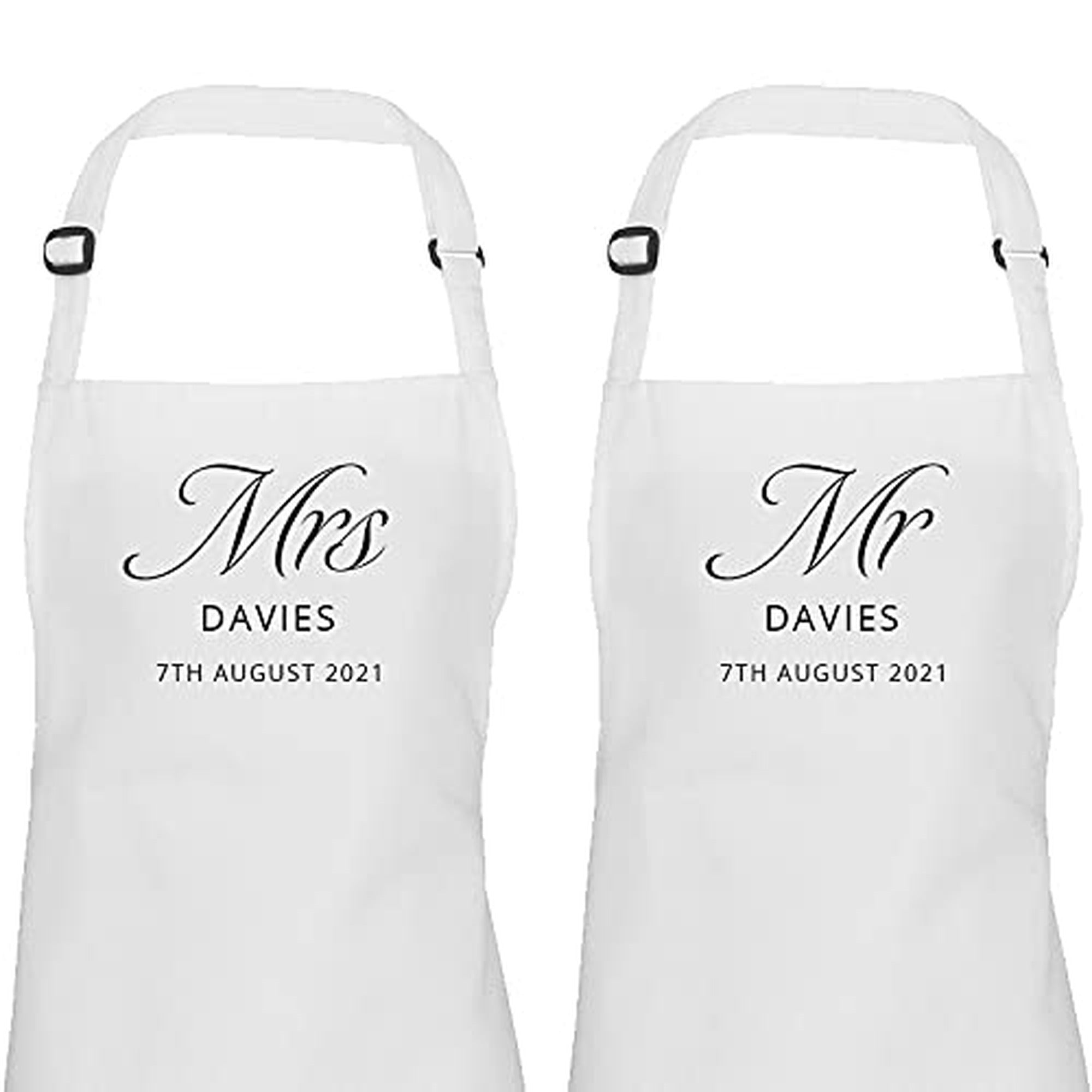 Personalised wedding dress protector apron cover up set of two, Mr and Mrs