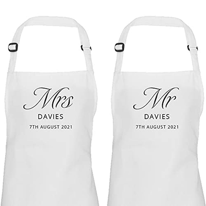 Personalised wedding dress protector apron cover up set of two, Mr and Mrs