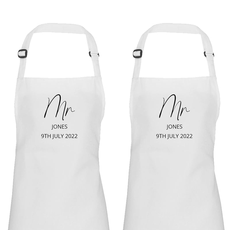 Personalised Mr and Mrs wedding dress protector apron set of two, Mr and Mr