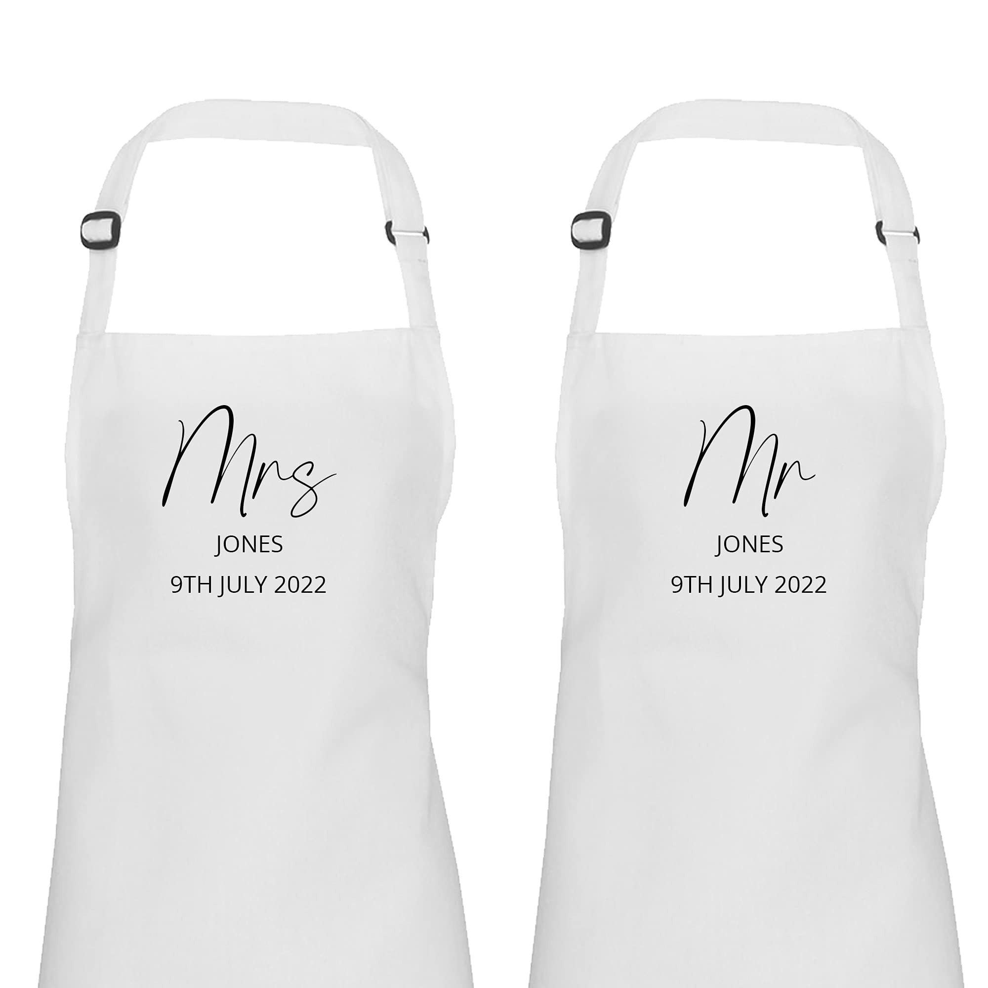 Personalised Mr and Mrs wedding dress protector apron set of two, Mr and Mrs