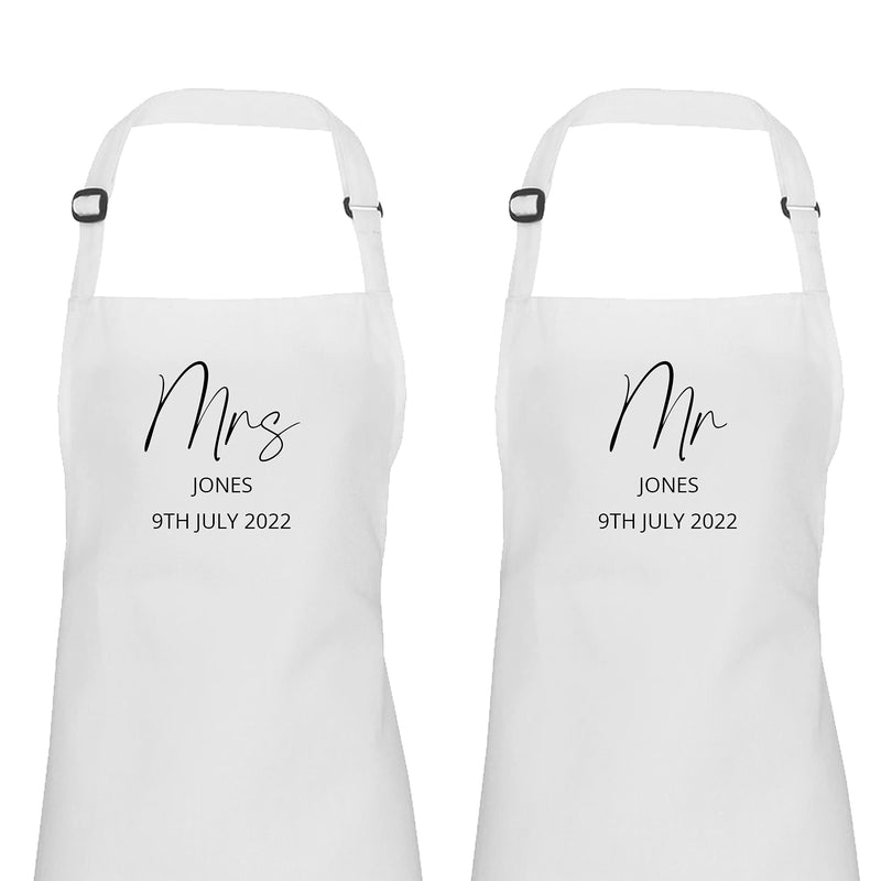 Personalised Mr and Mrs wedding dress protector apron set of two, Mr and Mrs