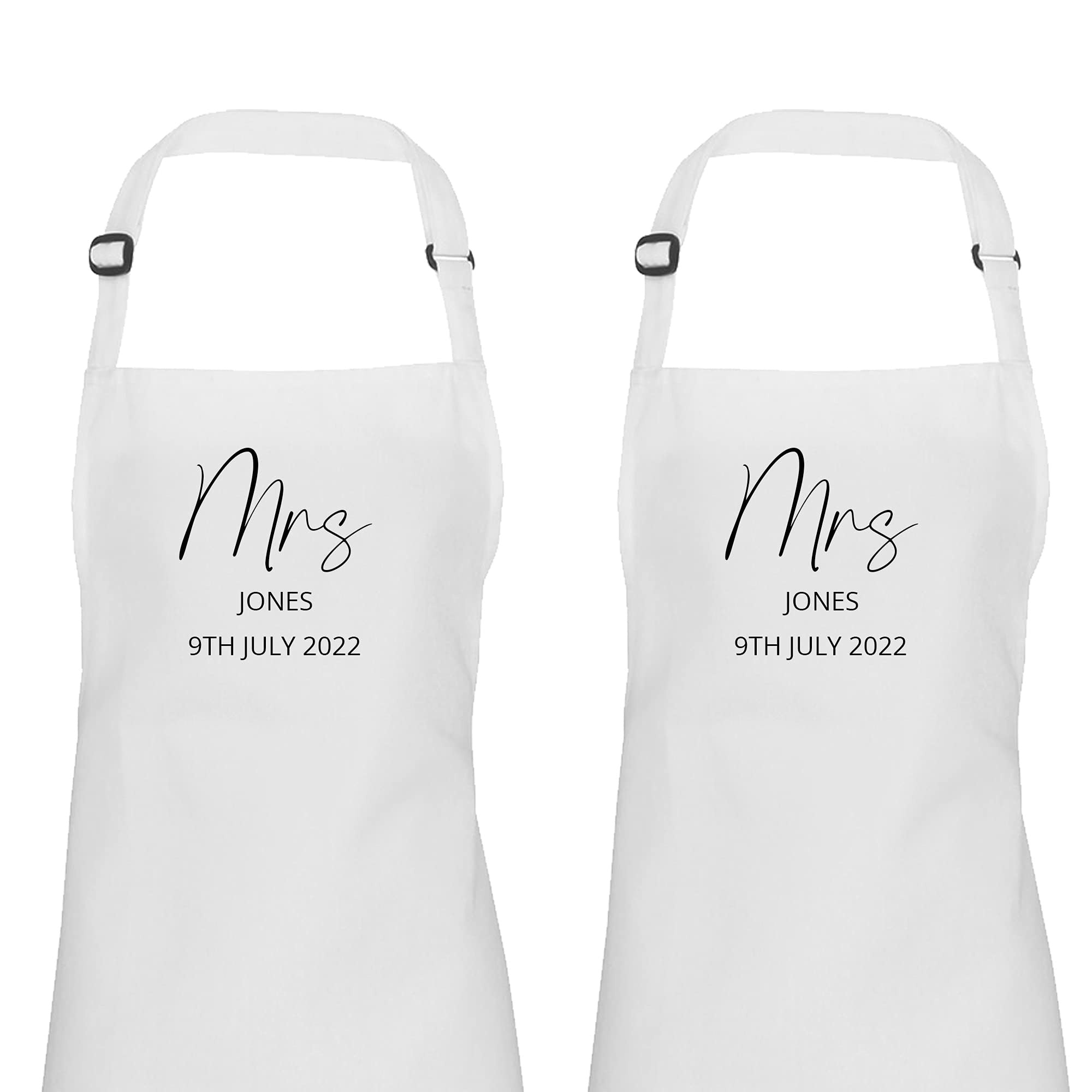Personalised Mr and Mrs wedding dress protector apron set of two, Mrs and Mrs