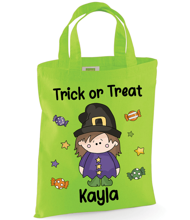 Personalised Green Witch Trick or Treat Tote Bag
