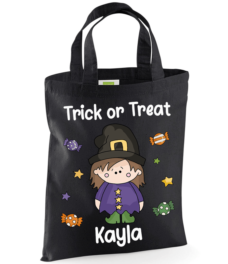 Personalised Black Witch Trick or Treat Tote Bag