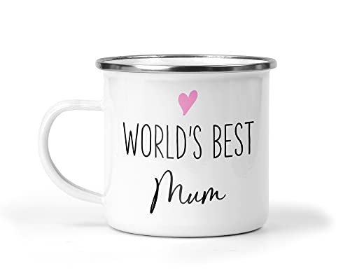 World's Best Mum Enamel Mug with Heart Design