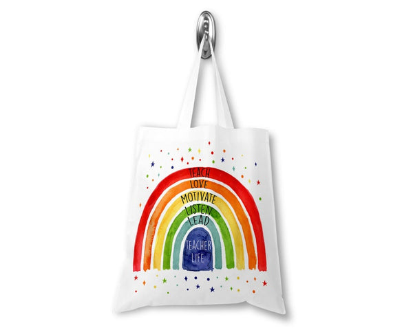Teacher Life Rainbow Tote Bag, Teacher Gift, Gifts For Teaching Assistant