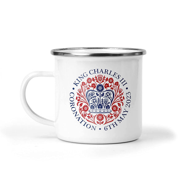 Coronation Enamel Mug with Official Emblem - King Charles III