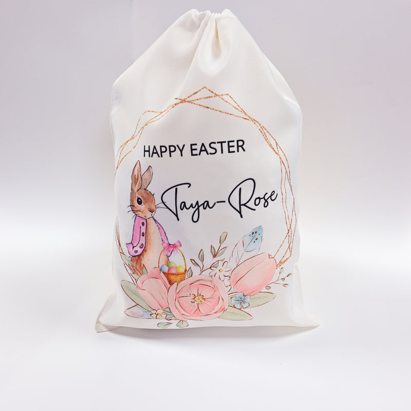 Personalised Easter Gift Bag - Pink Rabbit | Custom Easter Sack