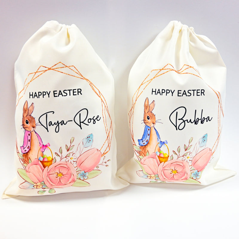 Personalised Easter Gift Bag - Pink Rabbit | Custom Easter Sack