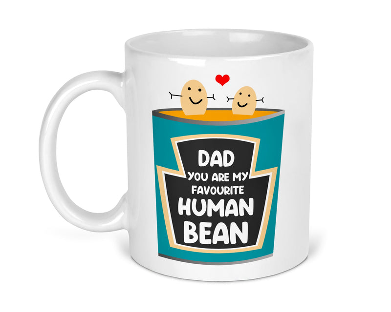 Dad Favourite Human Bean Mug shown with printed design