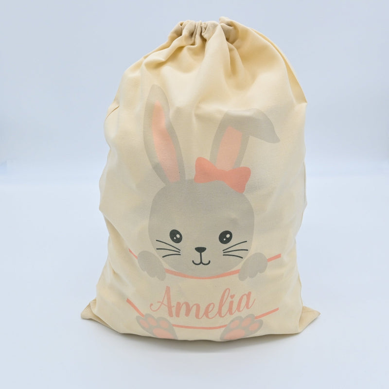 Pink Bunny Easter Sack personalised with name view 2