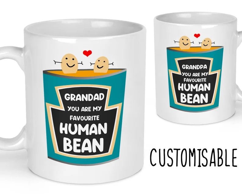 Personalised Grandad Favourite Human Bean Mug shown with printed design