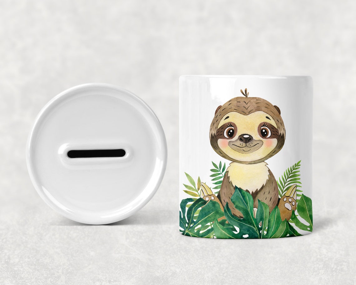 Personalised Children's Sloth Money Box