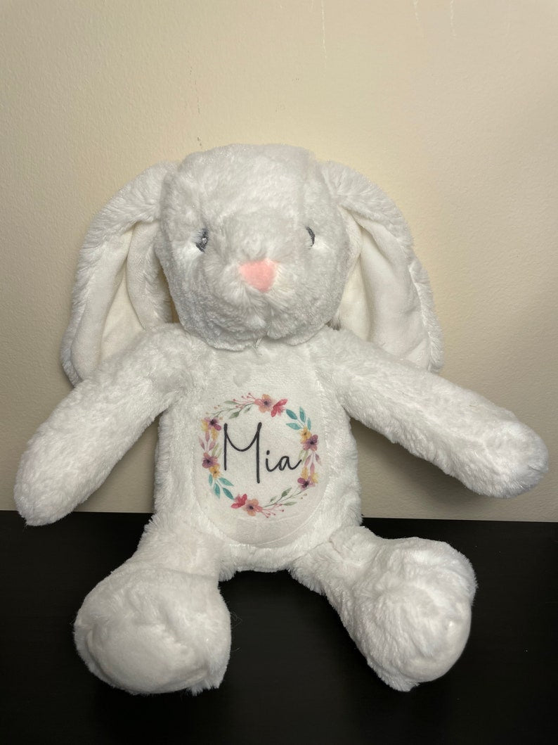 Personalised Bunny Rabbit, Floral Wreath with Name