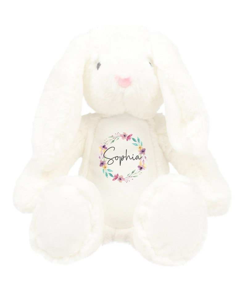 Personalised Bunny Rabbit, Floral Wreath with Name