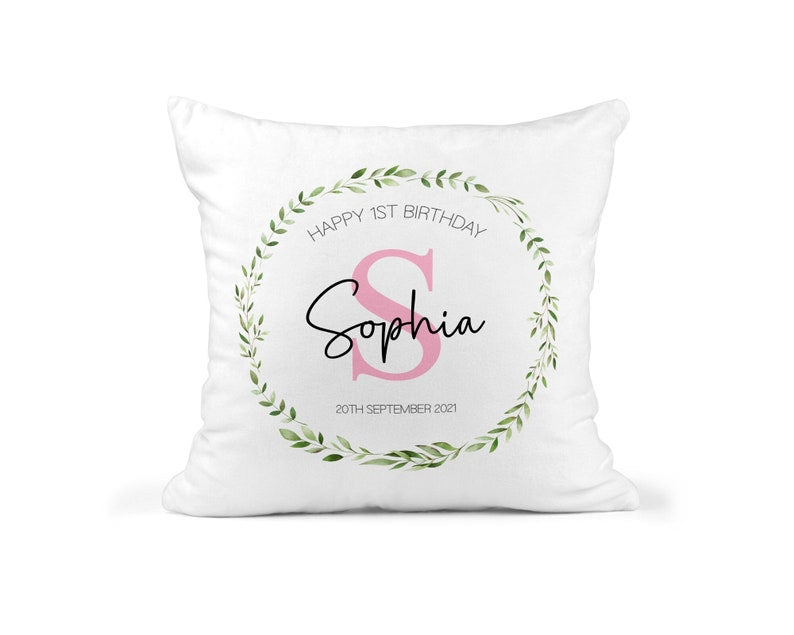 Personalised 1st Birthday Baby Girl Cushion