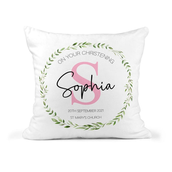Personalised Christening Cushion - Pink Initial
