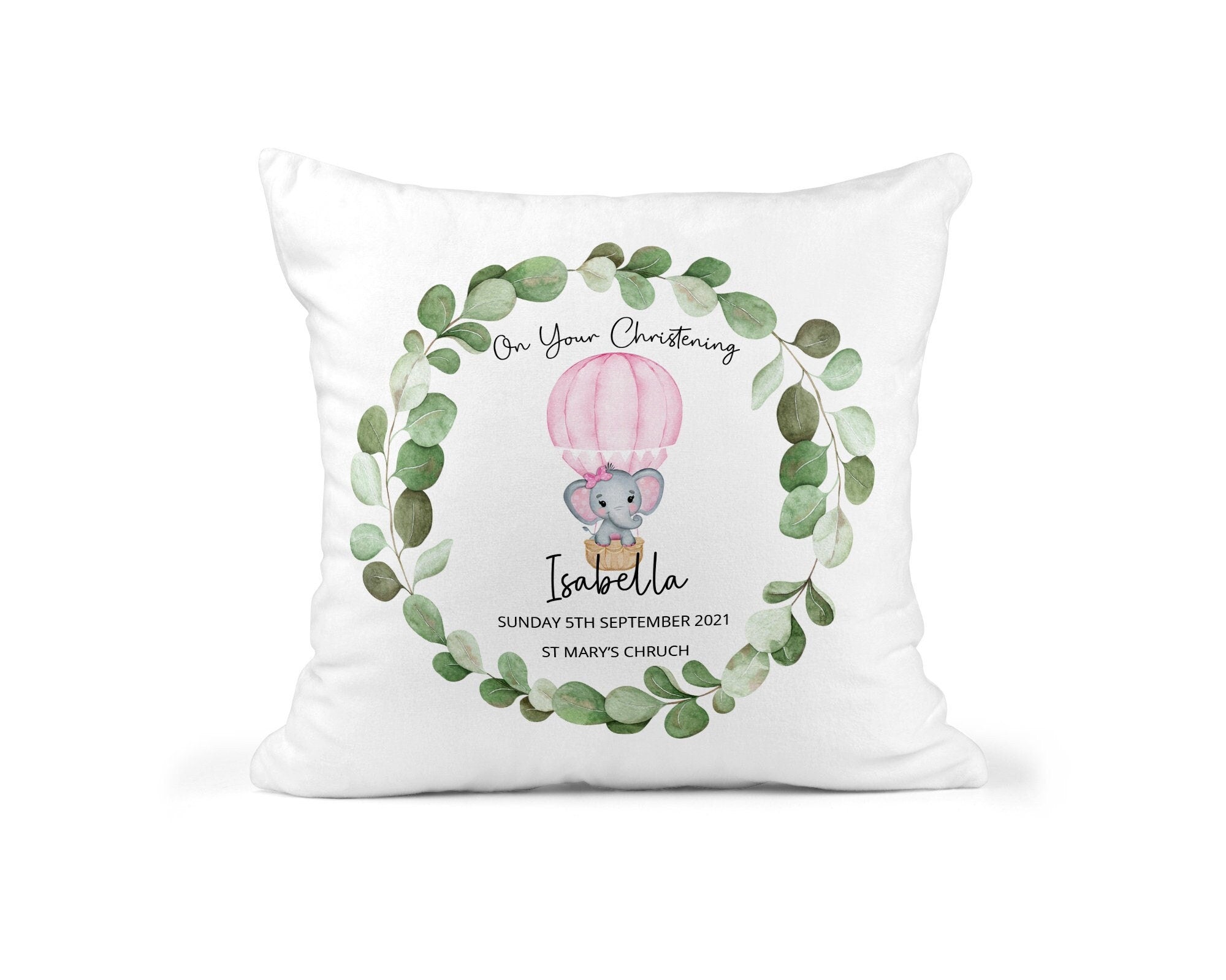Personalised Christening Cushion, Pink