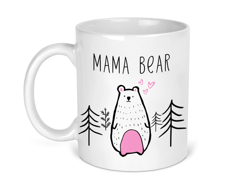 Mama Bear Pink Mug shown with printed design