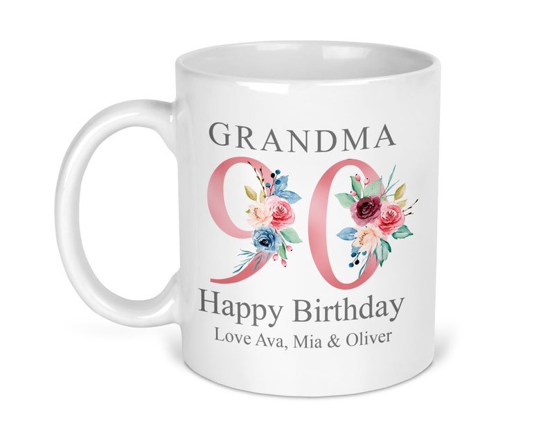 Personalised Rose Gold Floral 60th Birthday Mug shown with printed design