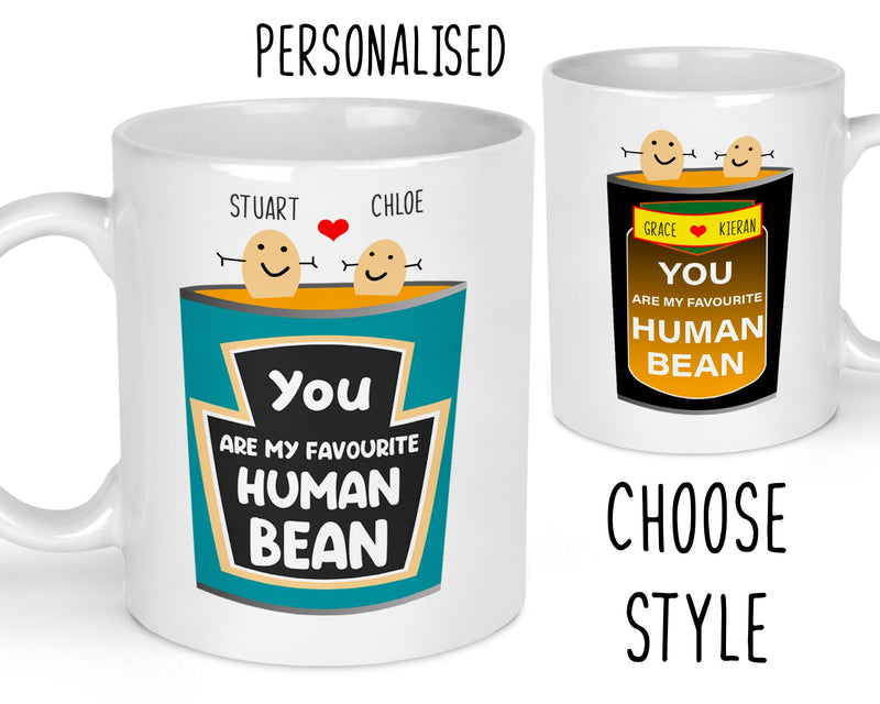 Personalised You Are My Favourite Human Bean Couples Mug shown with printed design
