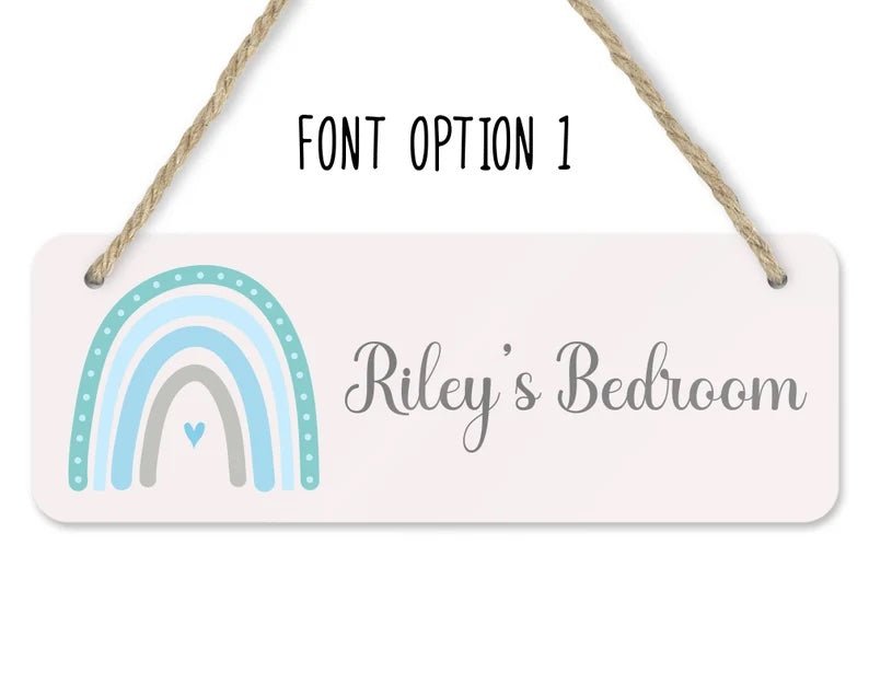 Rainbow Bedroom Door Sign personalised with name view 2