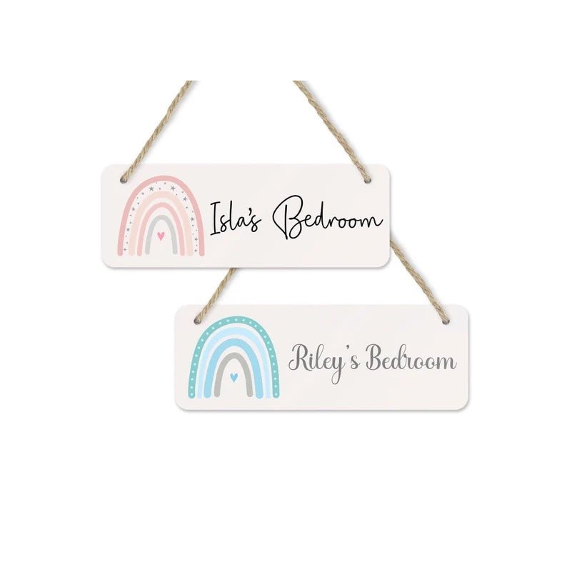 Rainbow Bedroom Door Sign personalised with name