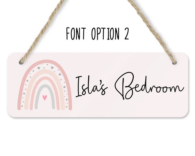 Rainbow Bedroom Door Sign personalised with name view 3