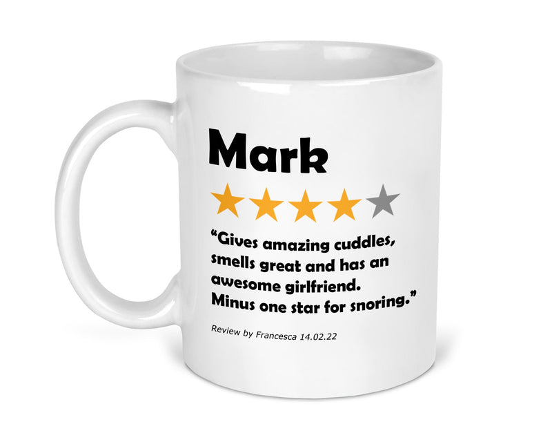 Personalised Boyfriend Review Mug shown with printed design