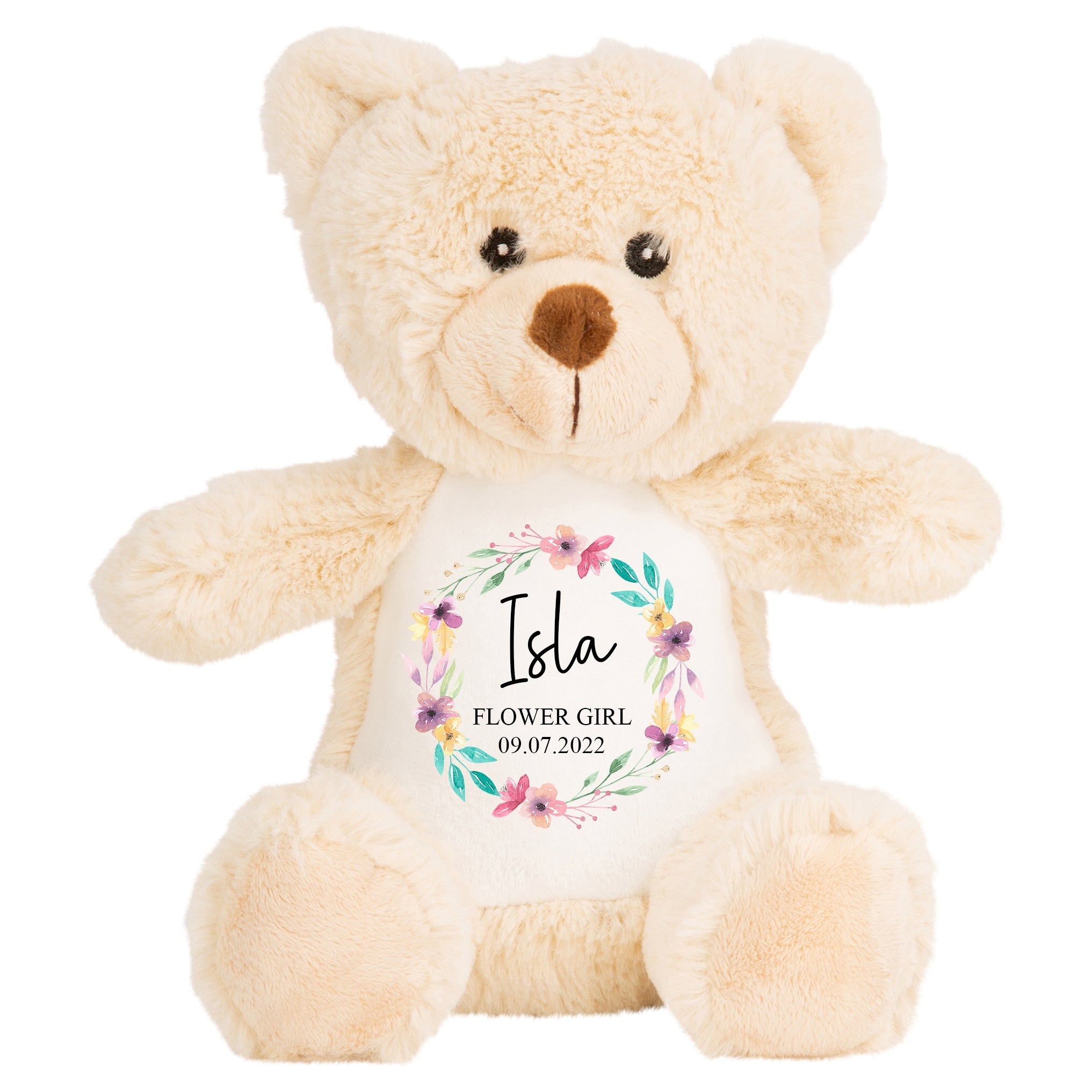 Personalised Brown Teddy Bear Soft Toy for Flower Girl - Chicken Craft Ltd