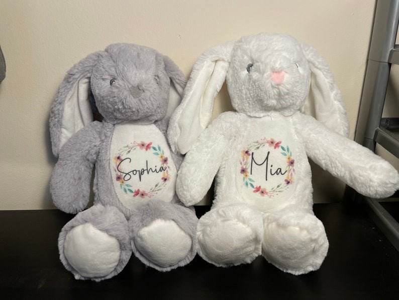 Personalised Bunny Rabbit, Floral Wreath with Name - Chicken Craft Ltd