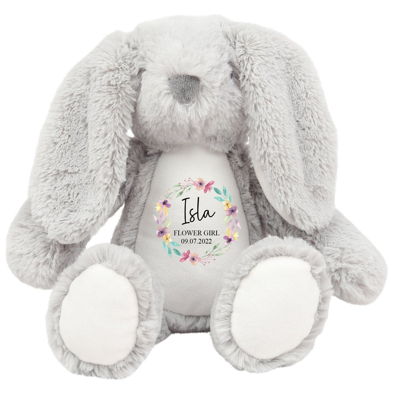 Personalised Bunny Rabbit Soft Toy for Flower Girl with Name showing Flower Girl