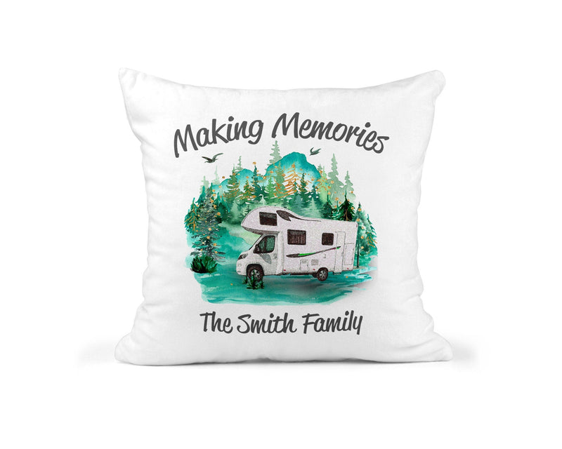 Personalised Motorhome Making Memories Cushion showing a new home design front view