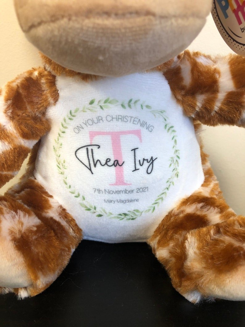 Personalised Christening Gift Giraffe Teddy Bear - Chicken Craft Ltd