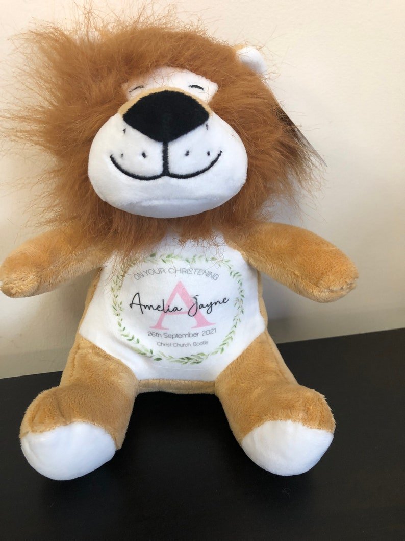 Personalised Christening Gift Lion Teddy Bear - Chicken Craft Ltd