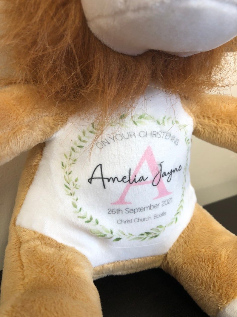 Personalised Christening Gift Lion Teddy Bear - Chicken Craft Ltd