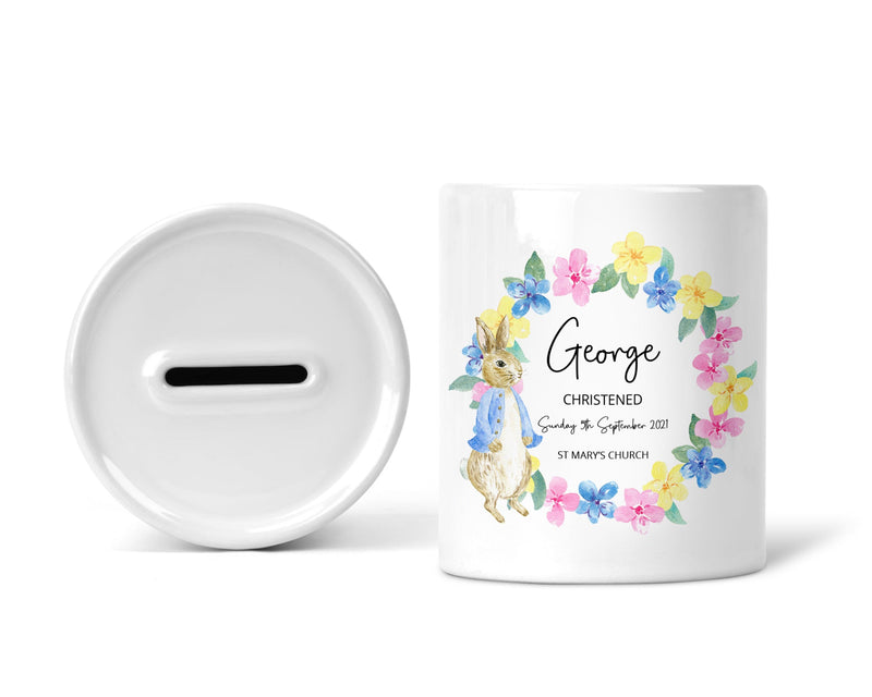 Personalised Christening Money Box, Blue Rabbit, Boys - Chicken Craft Ltd