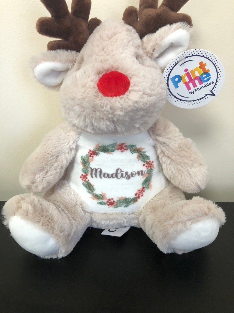 Personalised Christmas Reindeer with Name & Wreath - Chicken Craft Ltd