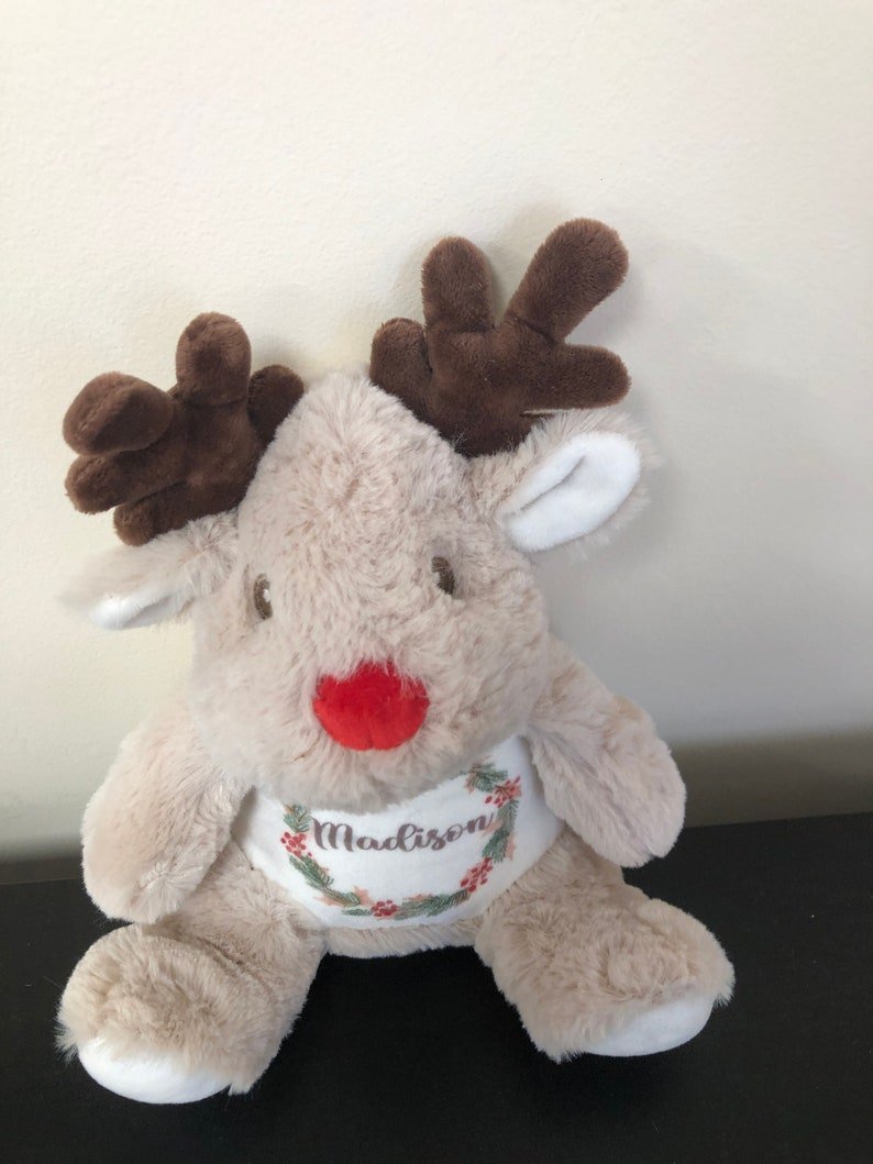 Personalised Christmas Reindeer with Name & Wreath - Chicken Craft Ltd