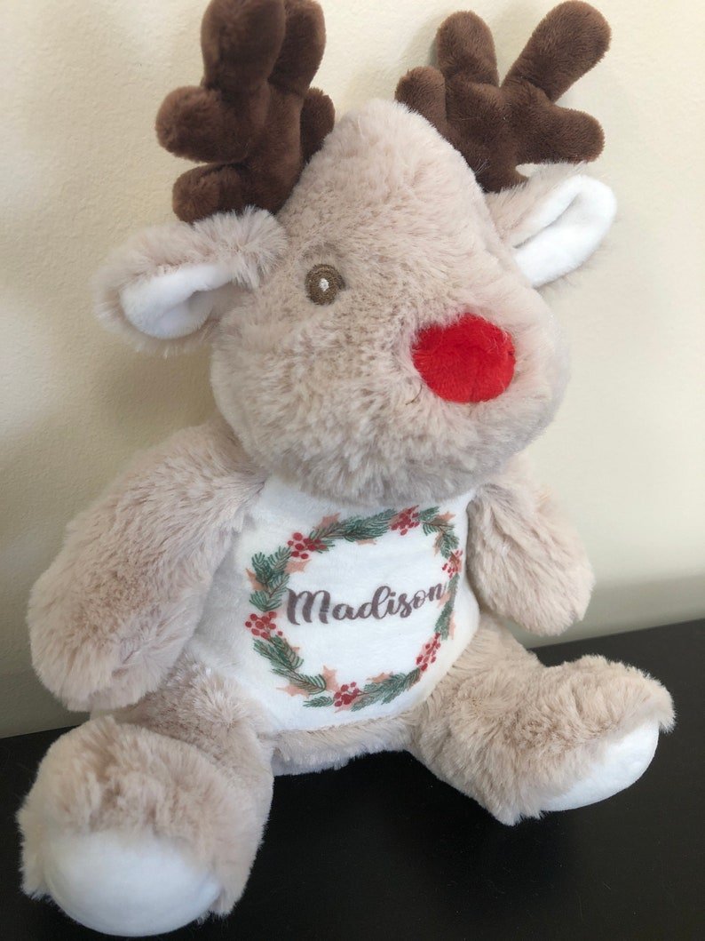 Personalised Christmas Reindeer with Name & Wreath - Chicken Craft Ltd