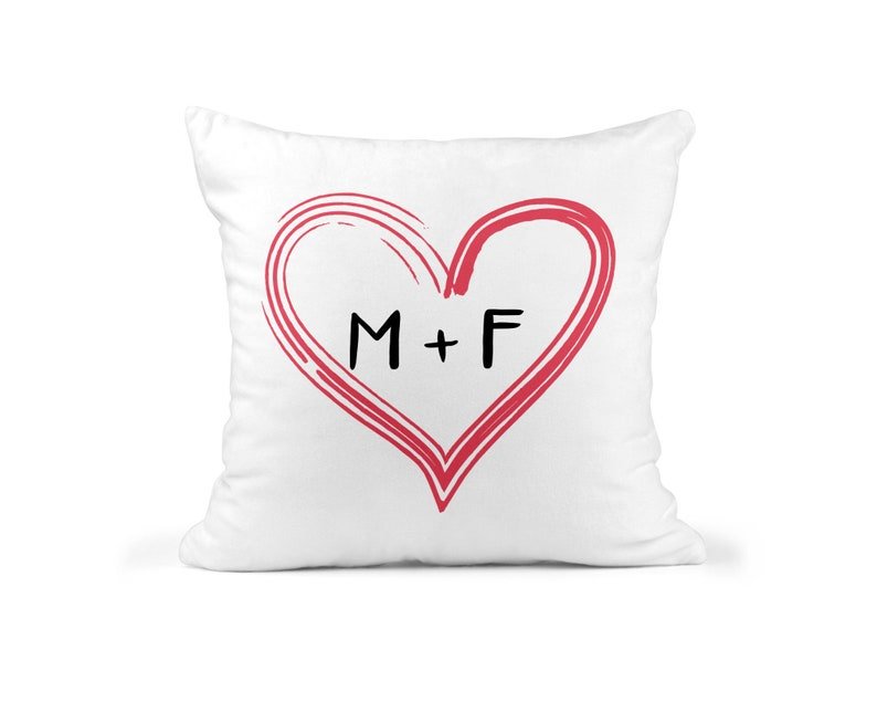 Personalised Couples Initials Heart Cushion showing a new home design front view