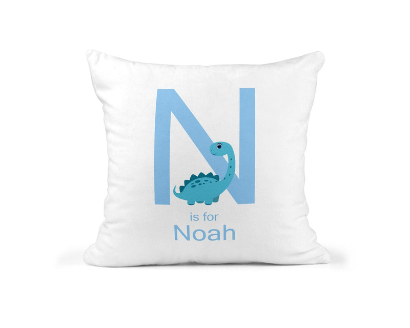 Personalised Dinosaur Cushion with Name showing a bold dinosaur theme front view