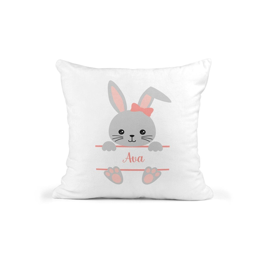 Personalised Easter Bunny Cushion with Name showing a soft rabbit design styled view