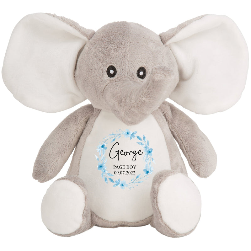 Personalised Elephant Soft Toy for Page Boy with Name and Date showing Page Boy